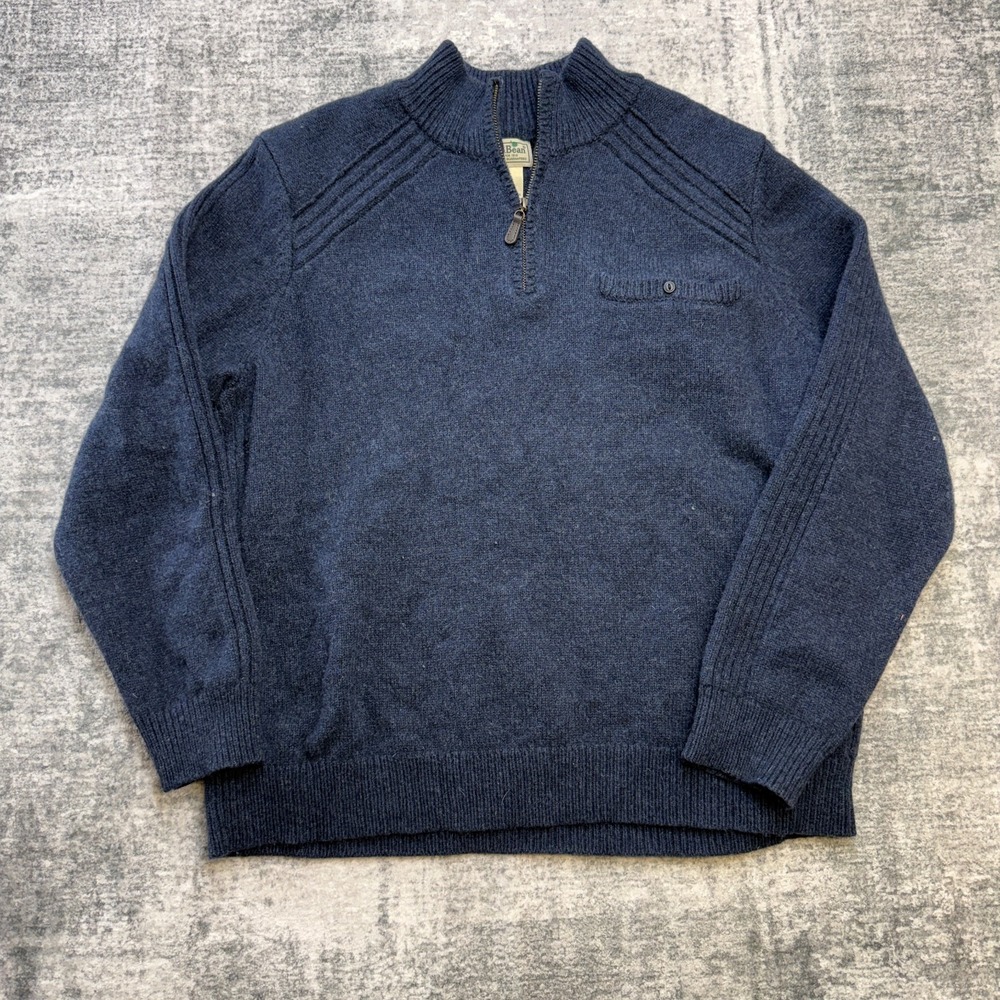LL Bean Sweater Mens XL Blue Rangely Merino Wool 1/4 Zip Pullover‎ Jumper Casual